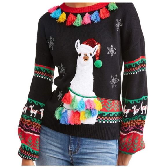 Holiday Time Ugly Christmas Sweater | Llama Holiday Sweater, XS - Picture 2 of 4